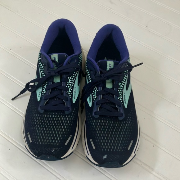 Brooks Ghost 14 Athletic Shoes Navy and Green Mesh Running Footwear - Picture 4 of 11